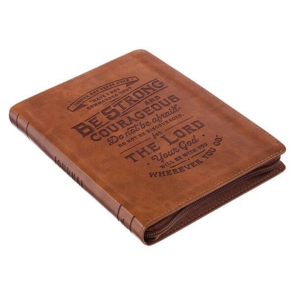 Be Strong & Courageous Brown (Faux Leather Journal With Zipped Closure) - Image 3
